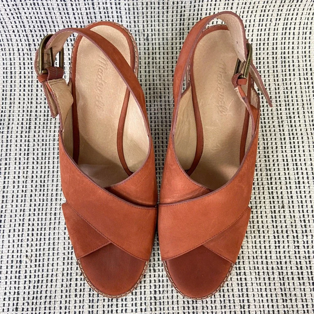 Madewell Ruthie Block Heel Sandals Sz 10 Spiced Cider Rust‎ Suede Leather Boho